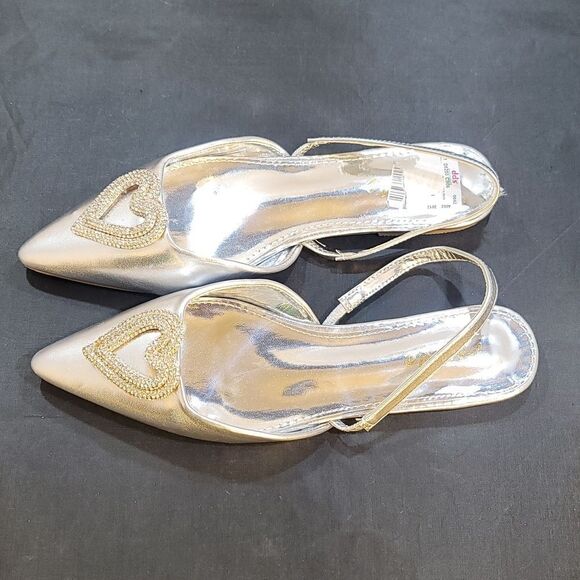 BRAND NEW PAZZLE RHINESTONE HEART DESIGN SLINGBACK FLAT - Picture 6 of 16